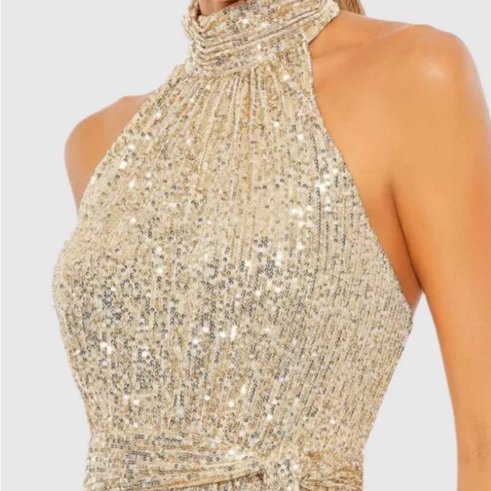 Mac Duggal Gold Sequin Halter Gown